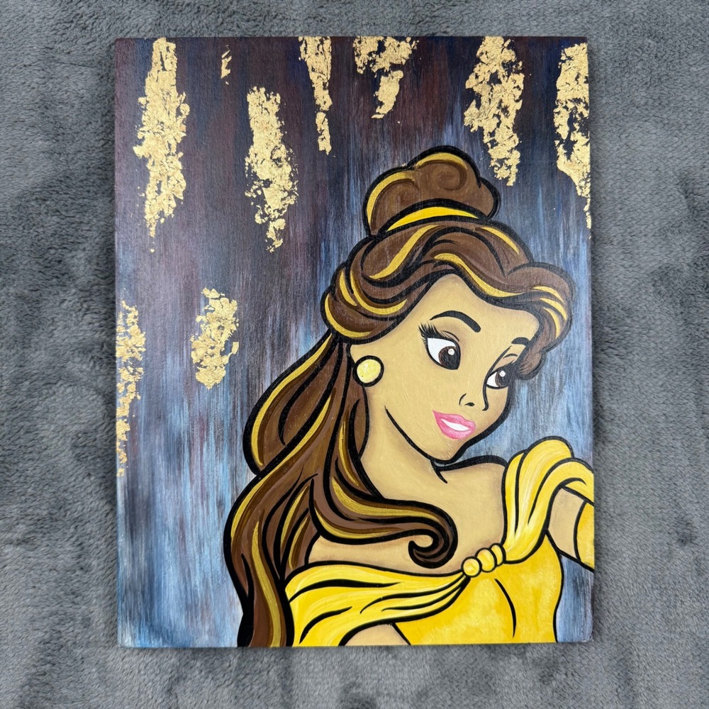 Belle Beauty and the Beast Wood Wall Art Gold Leaf Hand Painting